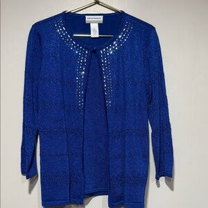 Alfred Dunner Sparkling Royal Blue Cardigan with Studded Detail